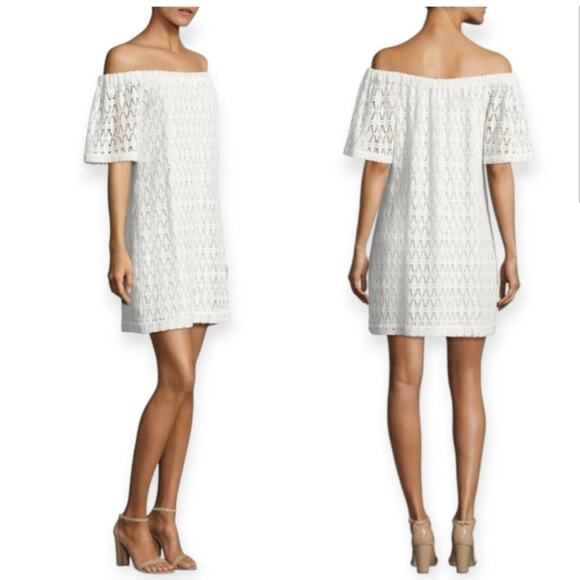 A.L.C.Ario White Cotton Crochet Zig Zag Chevron Off Shoulder Dress 4 NWT $345
